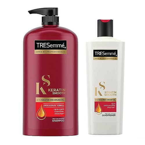 TRESemme Keratin Smooth Shampoo 1 L & Conditioner 335 ml, With Keratins & Argan Oil for Straight, Shiny Hair - Nourishes Dry Hair & Controls Frizz, For Men & Women