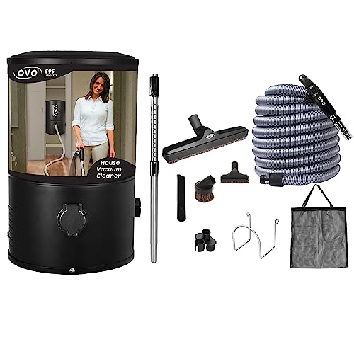 Image of OVO Wall Mounted House Vacuum Cleaner, fits in Closet and Tight Spaces, 595 Airwatts, Use with Disposable Filtration Bags, 18L / 4.75 gal, Certified for North America with 40 ft Deluxe Accessory kit