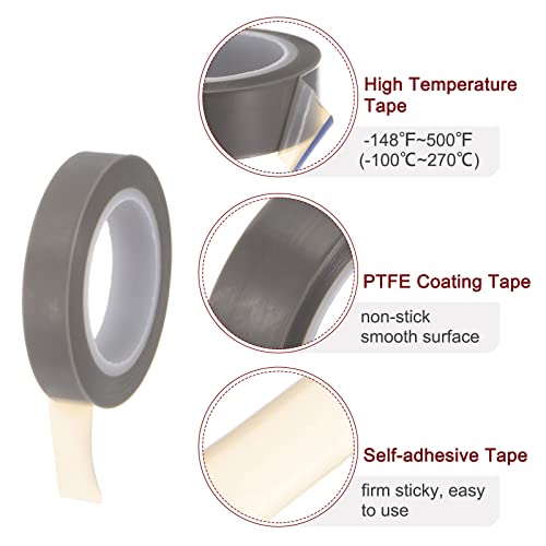 Image of HARFINGTON PTFE Film Tape Roll, 0.4 inch x 33 ft High Temperature Tape 0.08mm Thickness with Single Side Adhesive for Vacuum Sealer Machine, Hand Impulse Sealers, Gray