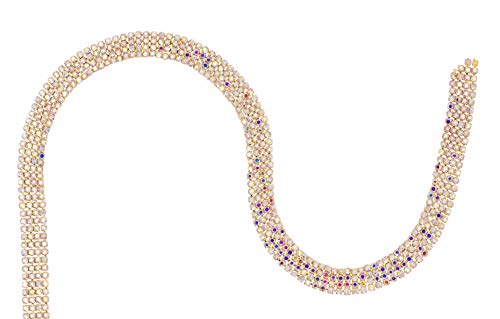 Image of Mandala Crafts Gold Colored Rhinestones Chains Strips Roll - 10 YD 4-Row 8mm AB Fake Diamonds Wrap Crystal Trim Cup Chain Strand for Jewelry Making Sewing DIY Wedding Decoration