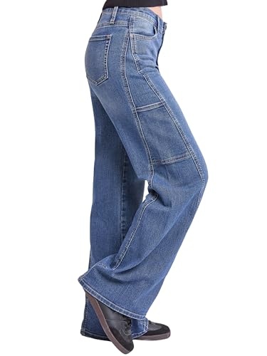 YMI Women's High Rise Wide Leg Cargo Jeans, P2010112