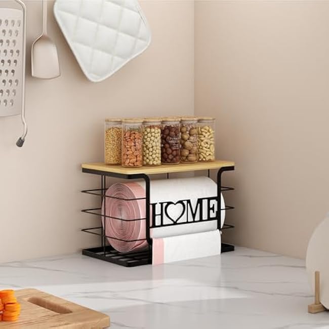 Trash Bag Holder, Thipoten Trash Bags Dispenser with Bamboo Top, Suitable for Garbage Bags Purchased Online or Supermarket, Perfect Storage Organizers for Cabinet, Under Sink (Black, 2pack-XL/L)