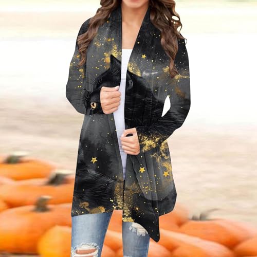 Pumpkin Cardigans 2024 Fall Winter Long Sleeves Open Front Halloween Graphic Print Sweater Cardigan Coat Outwear2