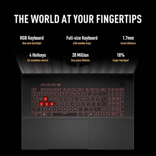 Image of ASUS TUF A18 Gaming Laptop, AMD Ryzen 7 260 (16 Tops XDNA NPU), NVIDIA GeForce RTX 5060, 18 inch FHD+ 144Hz 3ms Display, 64 GB DDR5 RAM, 4 TB SSD, RGB KB, Copilot AI, Windows 11 Pro, Gaming Accessories