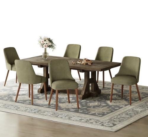Image of MALOL Dining Chairs Set of 6, Upholstered Dining Room Chair with Wood Legs, High-Back Padded Kitchen Chairs for Dining Room /Restaurant /Cafe, Green