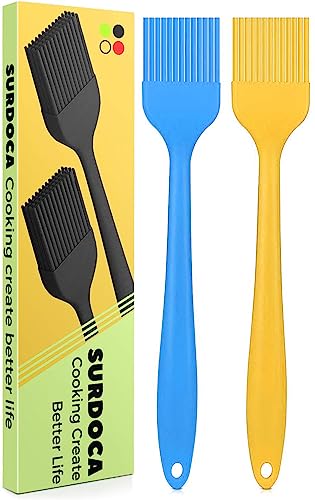 SURDOCA Silicone Pastry Basting Brush - 2Pcs 8.2 in Heat Resistant Brush for Baking Cooking Food, BPA Free Kitchen Brush for Sauce Butter Oil, Stainless Steel Core Design for Barbecue BBQ Grilling 03