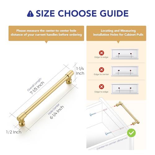 Image of Ravinte 2 Pack 6-1 /4 Inch Hole Center Solid Kitchen Cabinet Handles Brushed Gold Dresser Pulls Cabinet Drawer Pulls for Kitchen Cupboard Hardware