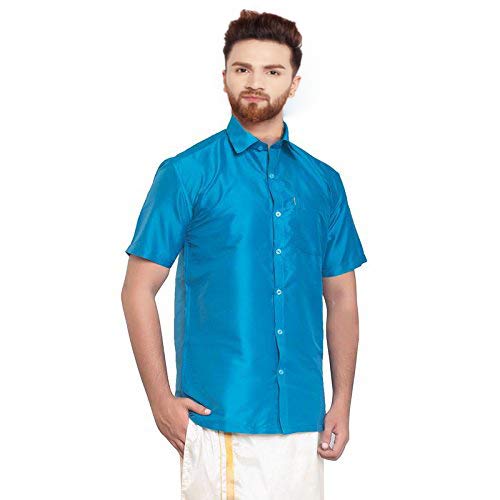 Image of SJS-Men's Half Sleeve Solid Art Silk Shirt