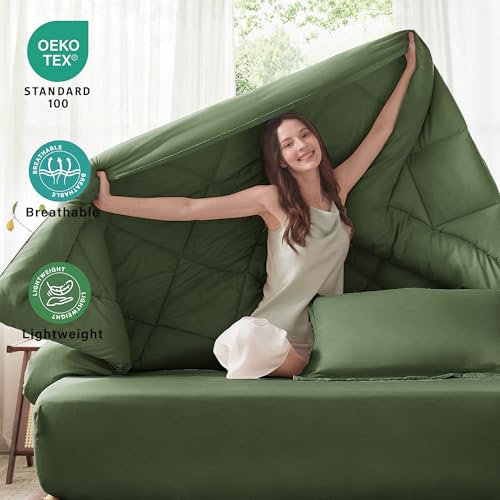 Anluoer King Comforter Set,Olive Green Bed in a Bag 7 Piece,Lightweight Bedding Set with Soft Down Alternative Fill,Bed Set Includes Comforter, Fitted Sheet, Flat Sheet,Pillowcases and Shams