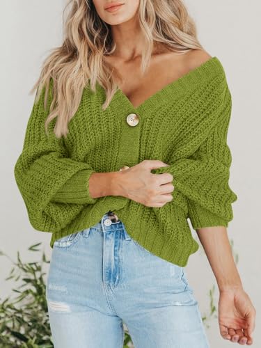 Image of PRETTYGARDEN Women's Chunky Knit Open Front Sweater Long Sleeve Button Loose Short Cardigan Outerwear Coats