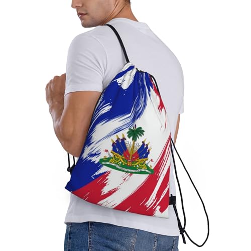 ASYG Cute Haiti Flag Adjustable Drawstring Backpack Bags Gym Sports Traveling Yoga Cinch Bag Sackpack for Women Men3