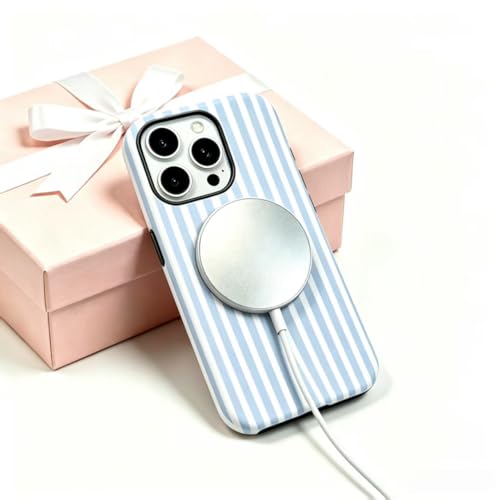 Image of for iPhone 13 /14 Case Cute Phone Case,Compatible with MagSafe,Dual Layer Shockproof Protective Phone Cover,Hard Shell + Silicone Cover,Fashion Design for Women Girls,Striped Blue