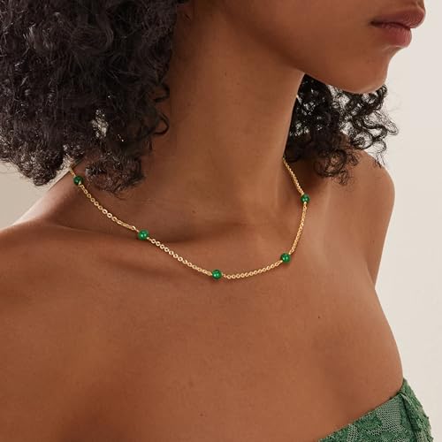 Fettero Dainty Beads Choker Neckces for Women - 14K Gold Plated Beaded Necklace Summer Beach Choker Boho Gold Necklace for Women Jewelry