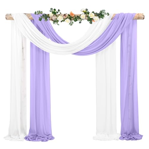 Wedding Arch Draping Fabric,2 Panels 28" x20ft Lavender and Cream Wedding Arch Drapes for Ceremony Chiffon Fabric Drapes Arbor Drapery Decorations for Reception Sheer Backdrop Curtains