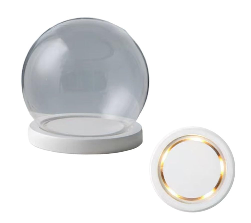 MERRIYARD Glass Dome Cloche Bell Jar,1Sets Clear Tabletop Display Case With Wood Glowing Base Globe Clock(White,18cm)