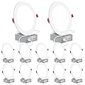 12 Pack 6 Inch Ultra-Thin LED Recessed Lighting with Junction Box, 900LM High Brightness, 4000K Cool White, Canless Wafer Downlight, 12W=120W Eqv, Dimmable Slim LED Ceiling Light, ETL Certified