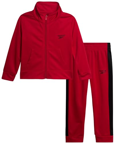 Reebok Boys Tracksuit Set - 2 Piece Athletic Tricot Zip Up Fleece Lined Jacket and Toddler Sweatpants Playwear for Kids, Size 2T, Red