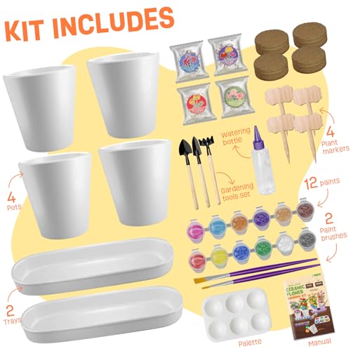 image for Tekoly 4 Set Paint & Plant Flower Gardening Kit - Gifts for Girls Ages