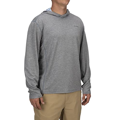Simms Mens Bugstopper Hoodie Long Sleeve Shirt With Insect Shield, Upf 30 Breathable Outdoor Fishing Shirt, Steel Heather, Medium #TOP2