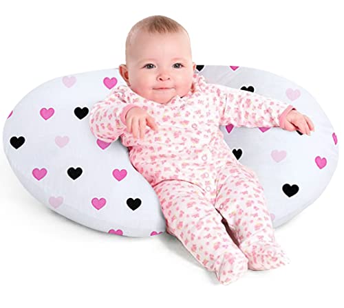 Image of Nursing Pillow, Breast Feeding Pillows for Mom, Rose Red Hearts Soft Cover with Breathable Filling, Feeding Support Pillow for 0-12 Months, Multifunctional Support Cushion for Travel (Sweet Hearts)