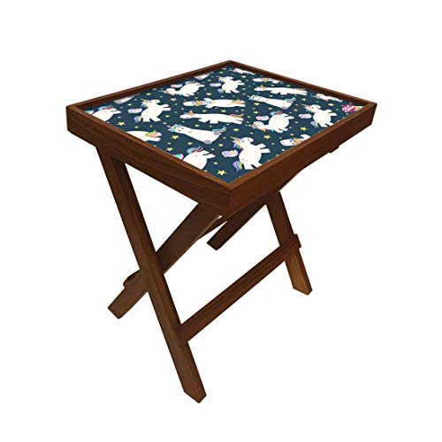 Image of Nutcase Designer Teak Wood Side Table Folding Wooden Bedside Kids Baby Nursery Furniture - Fun and Games - Rainbow Unicorns