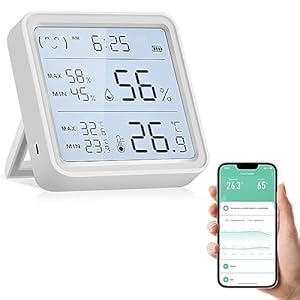 eMylo WiFi thermometer, hygrometer voor binnen, Tuya kamerthermometer, wifi-temperatuursensor met smart app en gegevensregistratie, voor babykamer, broeikas, garage (8 cm x 8 cm)