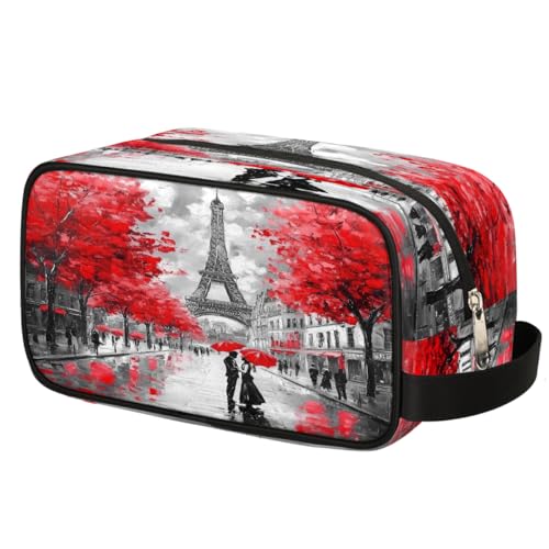 Mexpekil Beauty case con pittura a olio Torre Eiffel e scritta Love, organizer per cosmetici, trousse da viaggio, per donne, uomini, ragazzi e ragazze