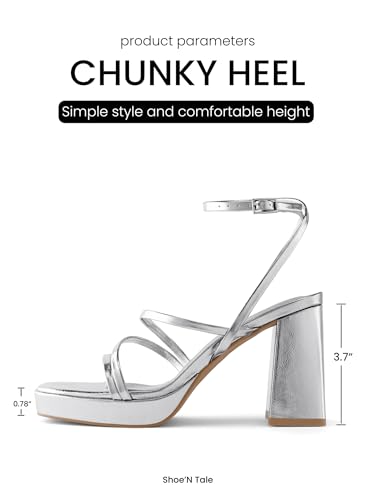 Image of Shoe'N Tale Platform Heels for Women Strappy Block Chunky Heels Square Toe Ankle Buckle Sandals