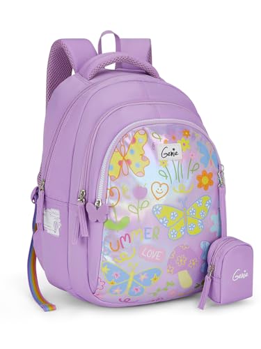 Image of Genie Doddle School Backpack For Girls |15 Inch-20 Litres With Three Compartments, Light Weight with Padded Shoulders |Best for Books, Water Bottles, Stationery, Lunch Box & Essentials - Lavender