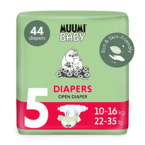 Pañales Muumi Baby Eco Talla 5, 10-16 kg, 44 pañales premium con barrera antifugas | suaves y agradables para la piel, transpirables, absorbentes, sin productos químicos innecesarios |