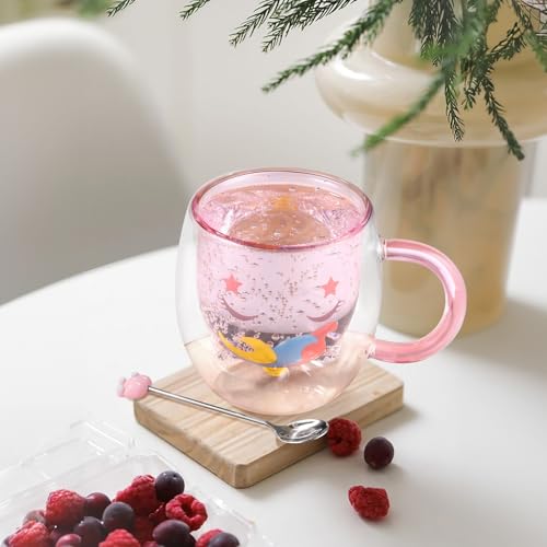 ecooe Doppelwandige Süße Einhorn Latte Macchiato Gläser Kaffeetasse 280 ml Kaffeeglas Teegläser für Cappuccino, Latte Macchiato,Tee, Milch… – Ansicht 4