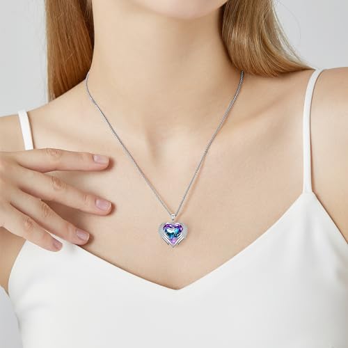 Praelinos Angel Wing Heart Necklaces for Women White Gold Plated Silver Tone Pendant Necklaces 5A Cubic Zirconia Necklace Austria Crystal Mother's Day Birthday Jewellery Gifts for Mom Girlfriend Wife Her - Image 3