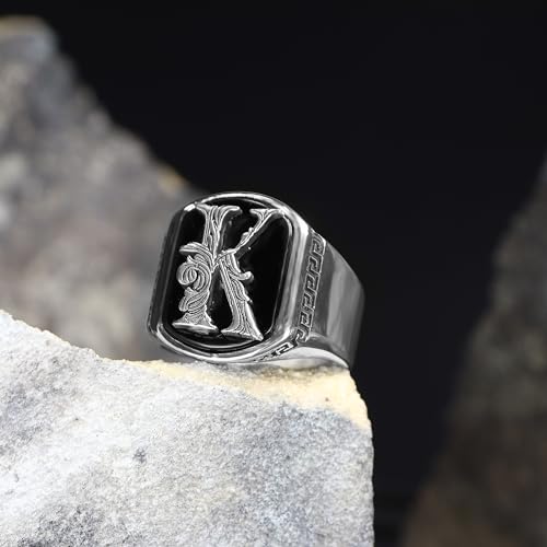 925 Sterling Silver Personalized Ring for Men, Onyx Stone Silver Ring, Modern Design Men's Ring, Customizable Letter Ring, Silver Initial Men Ring, Monogram Silver Ring, Gift for Men4