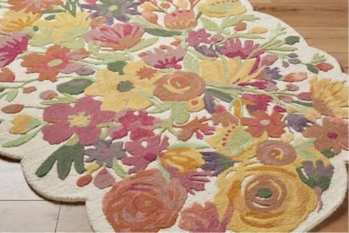 Image of Handmade Tufted Irregular Shape Wool Area Rug Botanical Design, Thick & Soft Carpet for Living Room, Bedroom Hall Room Color Multi Size 6X8 feet (180x240cm)