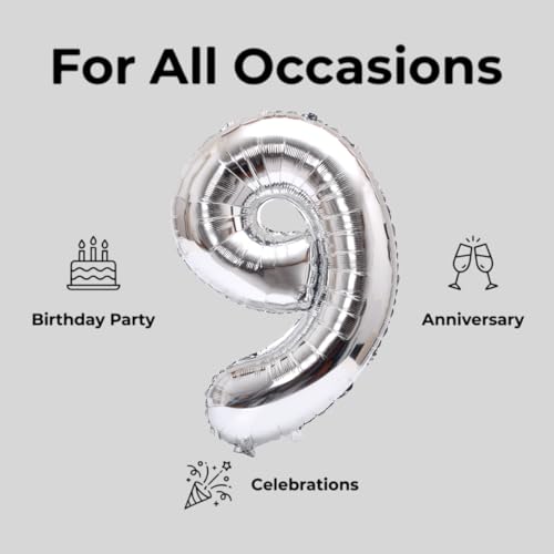 Image of YPSelected 32 Inch Large Foil Helium Number Balloon Birthday Wedding Party 0-9 (Silver, 9)