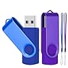 DAUZZOX Lot de 2 Clé USB Pivotantes 64Go USB 2.0 Flash Drive Stockage Rotation Disque Mémoire Stick USB U Disque avec Lumière LED, 2 Cordes, Bleu/Violet
