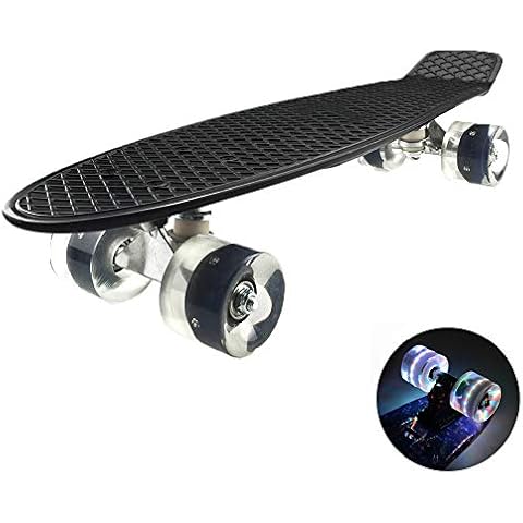 YHF-zqzy Complete skateboard, children's beginner skateboard, LED anti-wear damping wheel, suitable for teenagers, children, beginners,Black Cover