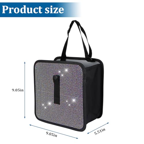 Image of BELOMI Car Foldable Trash Can, Bling Rhinestone Crystal Auto Hanging Waterproof Leakproof Garbage Bin, Vehicle Waste Basket Dustbin, Multipurpose Car Organizer Accessories for SUV Truck (AB Color)