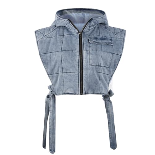 Womens Causal Sleeveless Hooded Denim Vest Zipper Padded Vest Relax Fit Jean Vest Outwear Cropped Vest Jacket