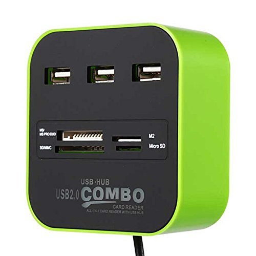 Image of Storin All in One Combo Card Reader & 3 Port USB 2.0 Hub (Green)