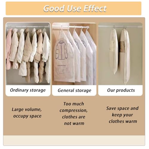 Space Saving Hanging Garment Bag with Self Compression Zipper Gray, Cover Clothes Bags for Down Coat Travel Bags with Hanger (Pink, XL)2