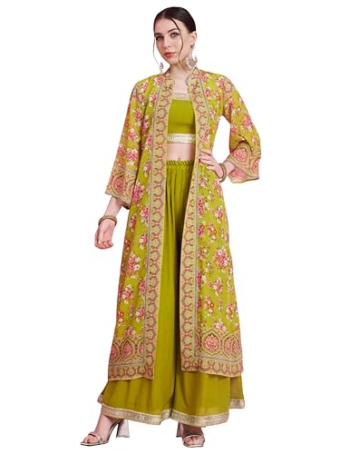 Vbuyz Women'S Lace Work Straight Georgette Crush Parrot-Green Sti...