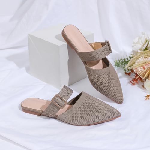 Image of Pointed Toe Mules for Women Flats,Slip On Mules Backless,Wide Width Mules,Mule Slides Flats Sandals
