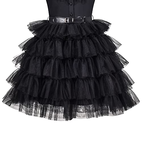 Sunny Fashion Girls Dress Black Lace Cake Multilayered Leather Belt Tutu Tulle4