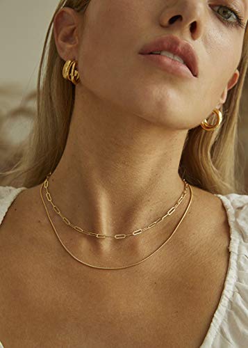 BOUTIQUELOVIN 14K Gold Plated Paperclip Link Chain Choker Necklace for Women Girls