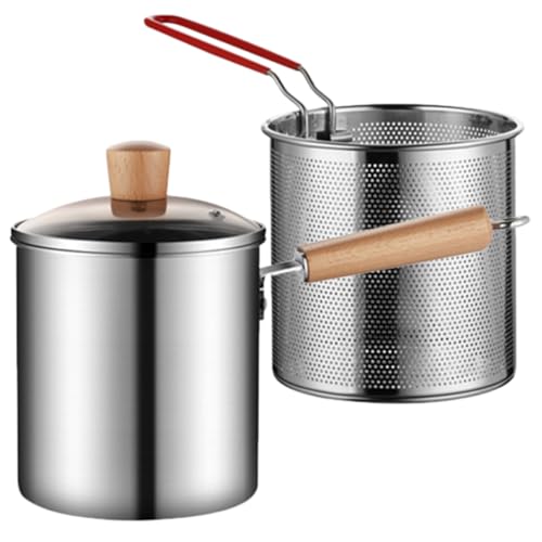 Healifty 1Juego Freidora de Inoxidable con Cesta Ergonómica y Mango Resistente para Cocinar y Freír Casa Capacidad de de Usar y Duradera
