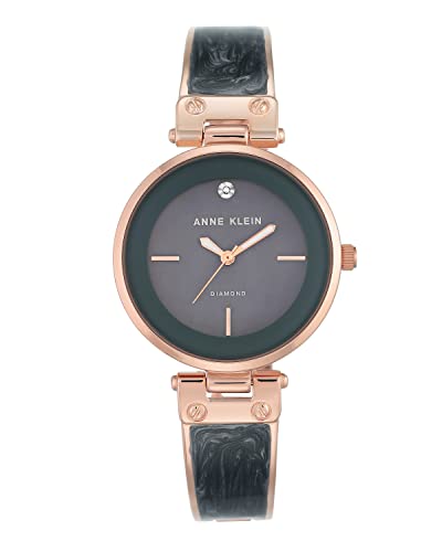 Anne Klein Women's AK/2512GYRG Diamond-Accented Rose Gold-Tone and Grey Marbleized Bangle Watch