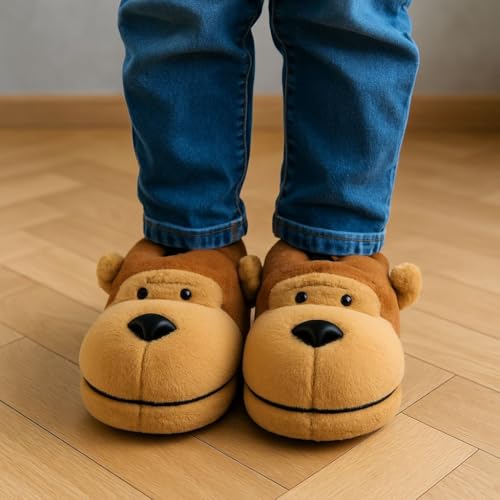 Chaussons d'intérieur en peluche chaude singe 3D hiver