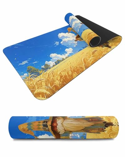 Debedcor Heat Proof Table Pads Waterproof Decorative, Fall Gnomes Scarecrow Non-Slip Table Countertop Protector, Rustic Wheat Field Insulation Mat for Dining Room, 48 x 12 Inches
