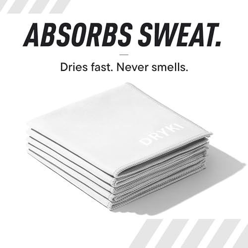Image of DRYKI Pocket-Sized Sweat Towels - The Original Sweat Absorbing Handkerchiefs - Quick-Dry Microfiber Sweat Rags for Face, Hands, & Body - Men & Women - Gym, Sports, and Work (White: 5 Pack)